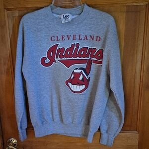Vintage Cleveland Chief Wahoo Logo Gray Crewneck Sweatshirt
